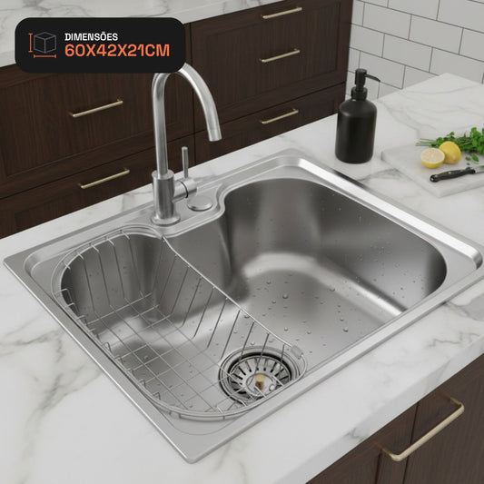 Cuba Pia Cozinha Gourmet Aço Inox 60x42cm Homefy + Acessórios Homefy.casa