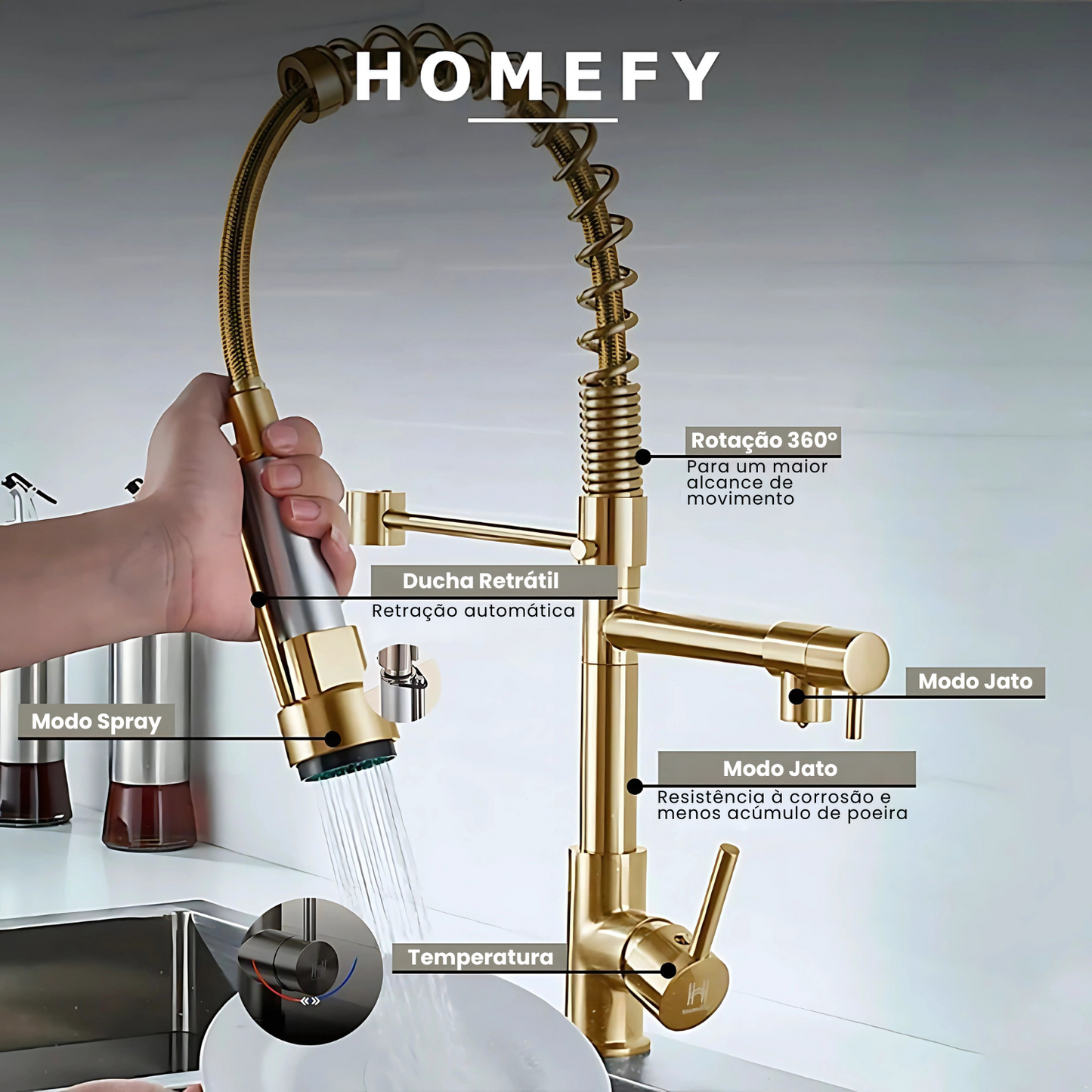 Torneira de Cozinha Pulverizador - Homefy Ouro HOMEFY®