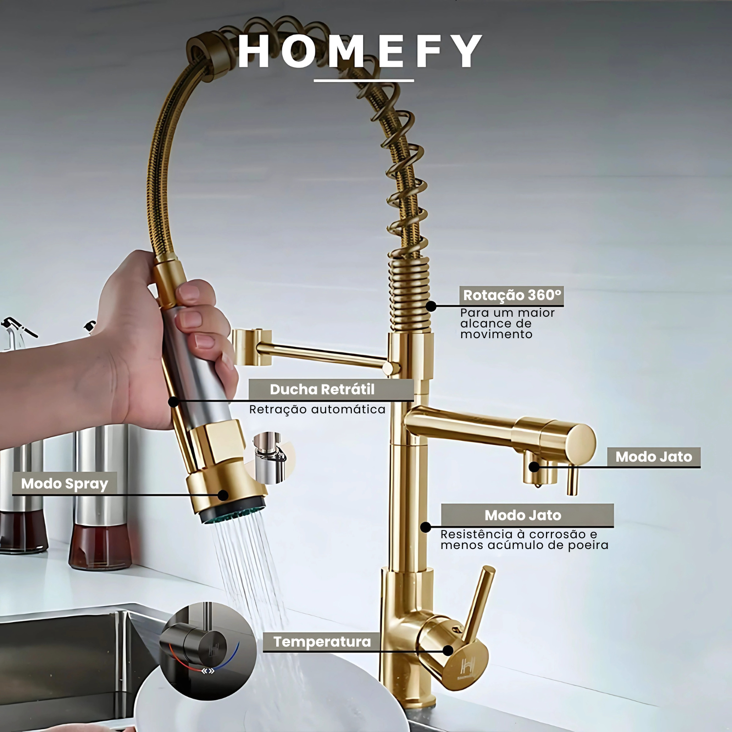 Torneira de Cozinha Pulverizador - Homefy Ouro HOMEFY®