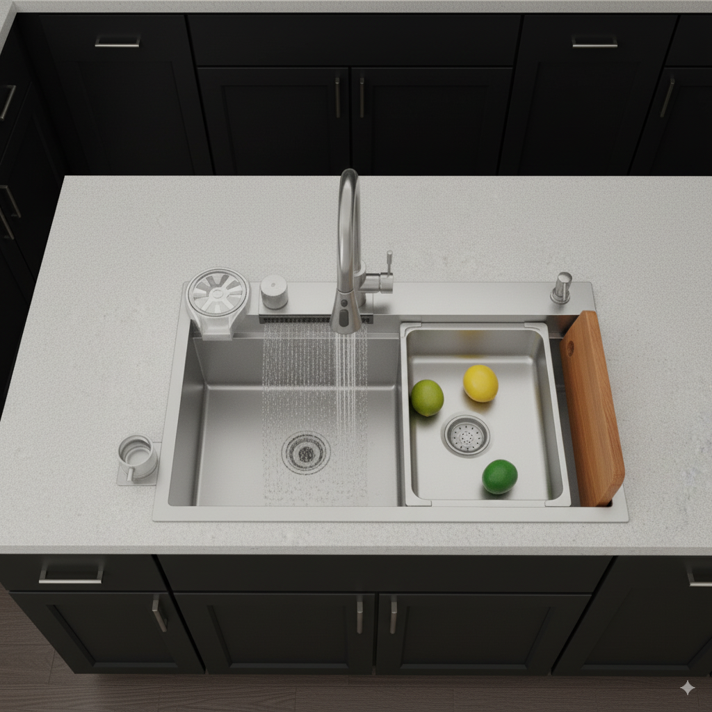 Cuba Cascata Gourmet Premium Torneira Lavador Copos Completa Cor Prateado HOMEFY®