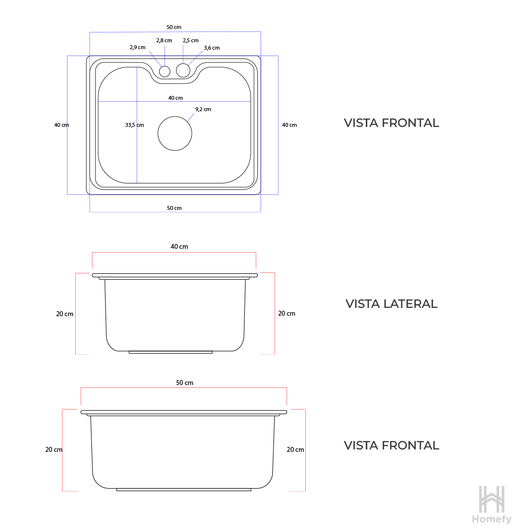 Cuba Pia Cozinha Gourmet Aço Inox 50x40cm Homefy + Acessórios Homefy.casa