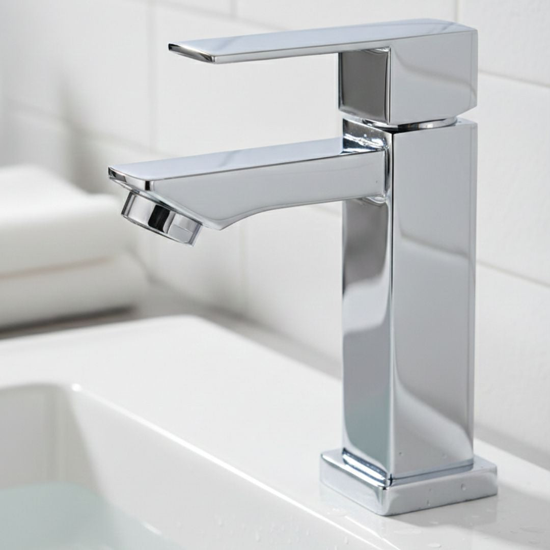 Torneira Banheiro Luxo Quadrada 1/4 Volta Inox Aço Prata Bancada Pia Banheiro Alto Padrão Homefy.casa