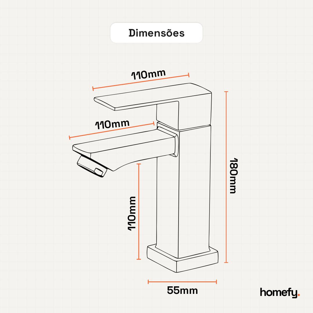 Torneira Banheiro Luxo Quadrada 1/4 Volta Inox Aço Prata Bancada Pia Banheiro Alto Padrão Homefy.casa