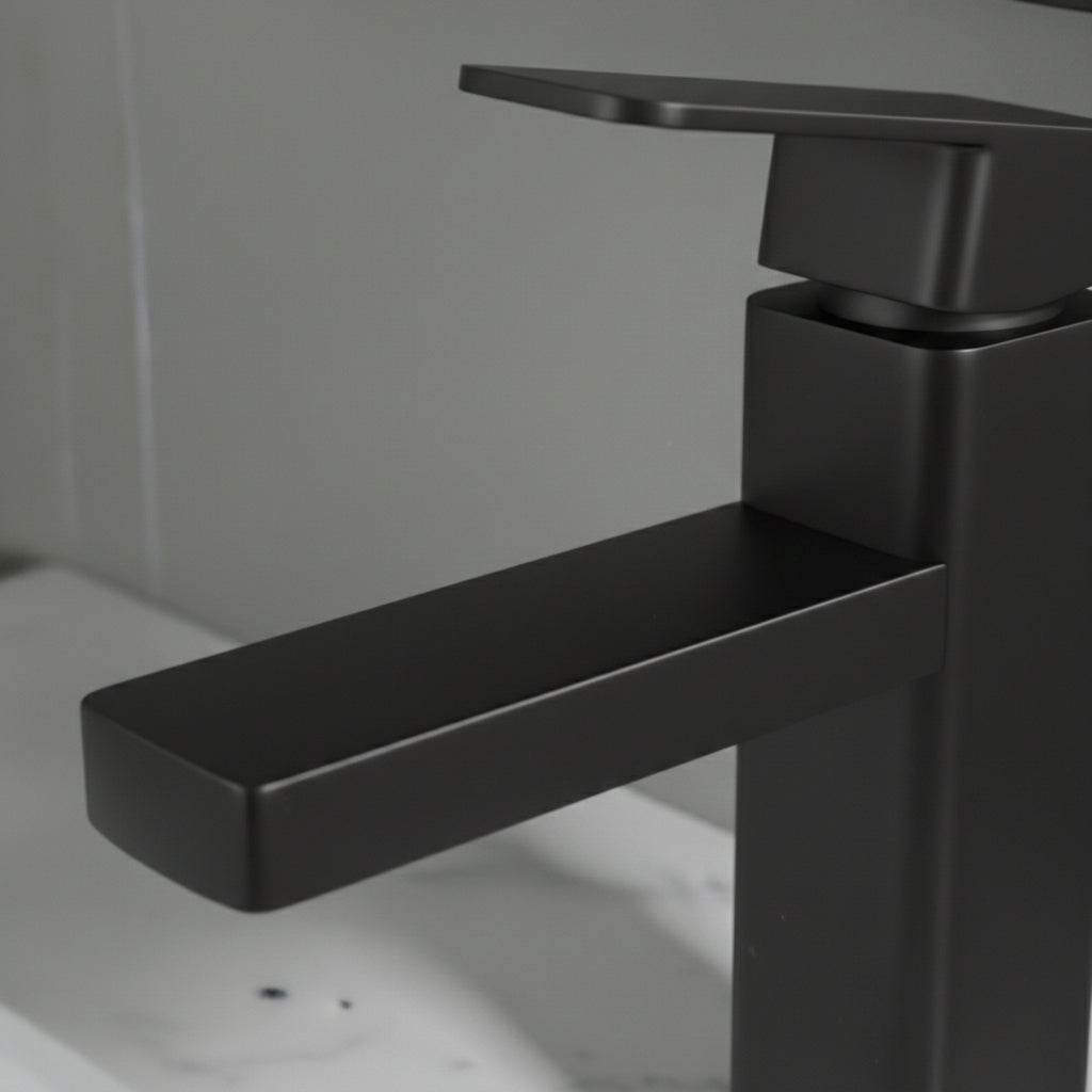 Torneira Banheiro Luxo Quadrada 1/4 Volta Inox Aço Preta Bancada Pia Banheiro Alto Padrão Homefy.casa