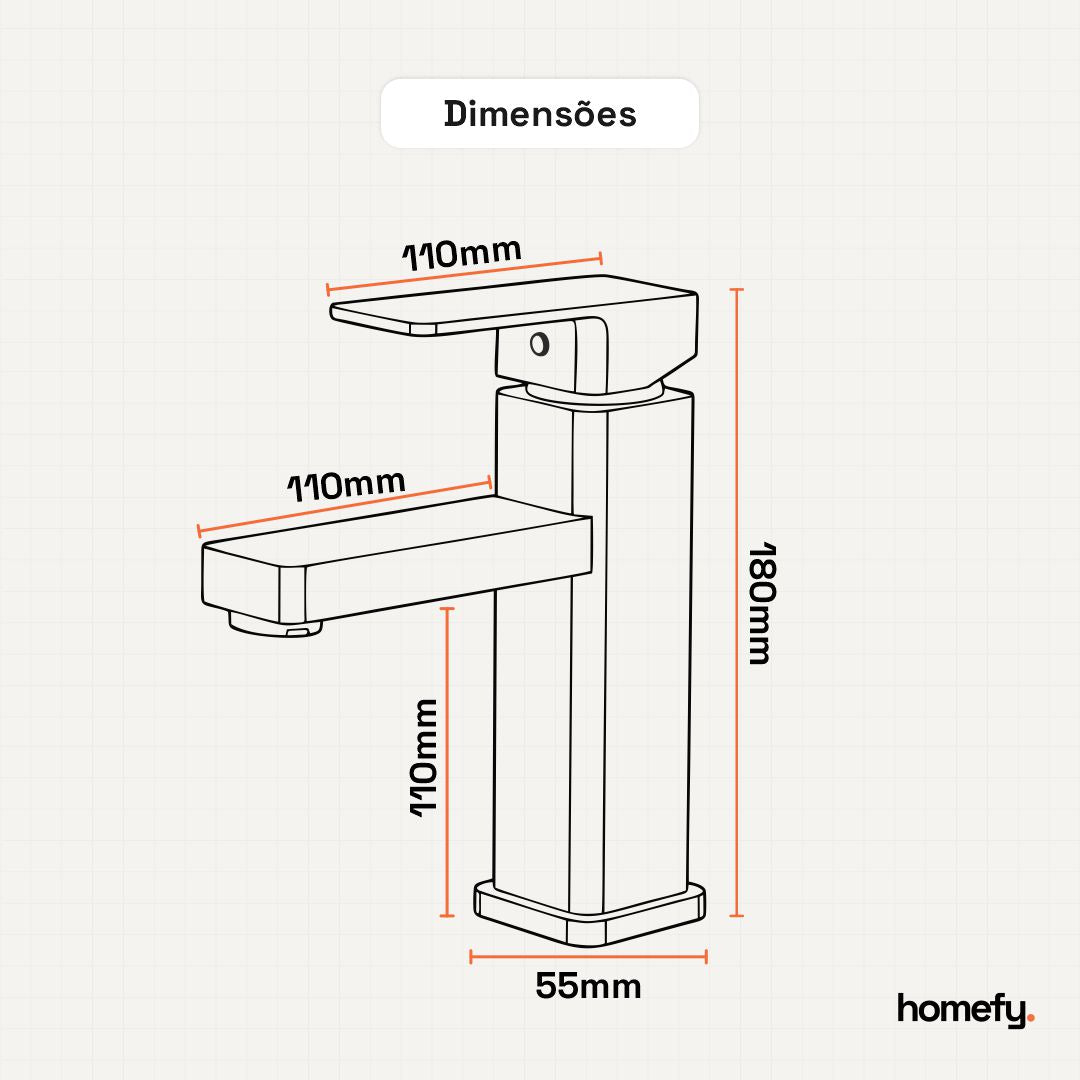 Torneira Banheiro Luxo Quadrada 1/4 Volta Inox Aço Preta Bancada Pia Banheiro Alto Padrão Homefy.casa