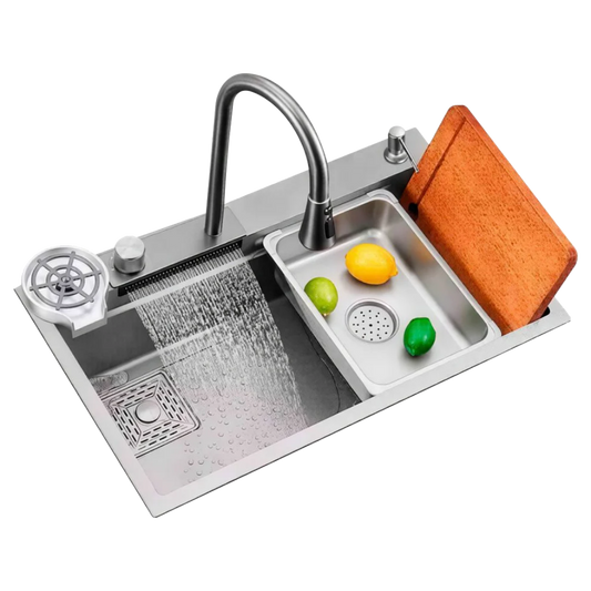 Cuba Cascata Premium Torneira Lavador Copos Completa PRATA HOMEFY®