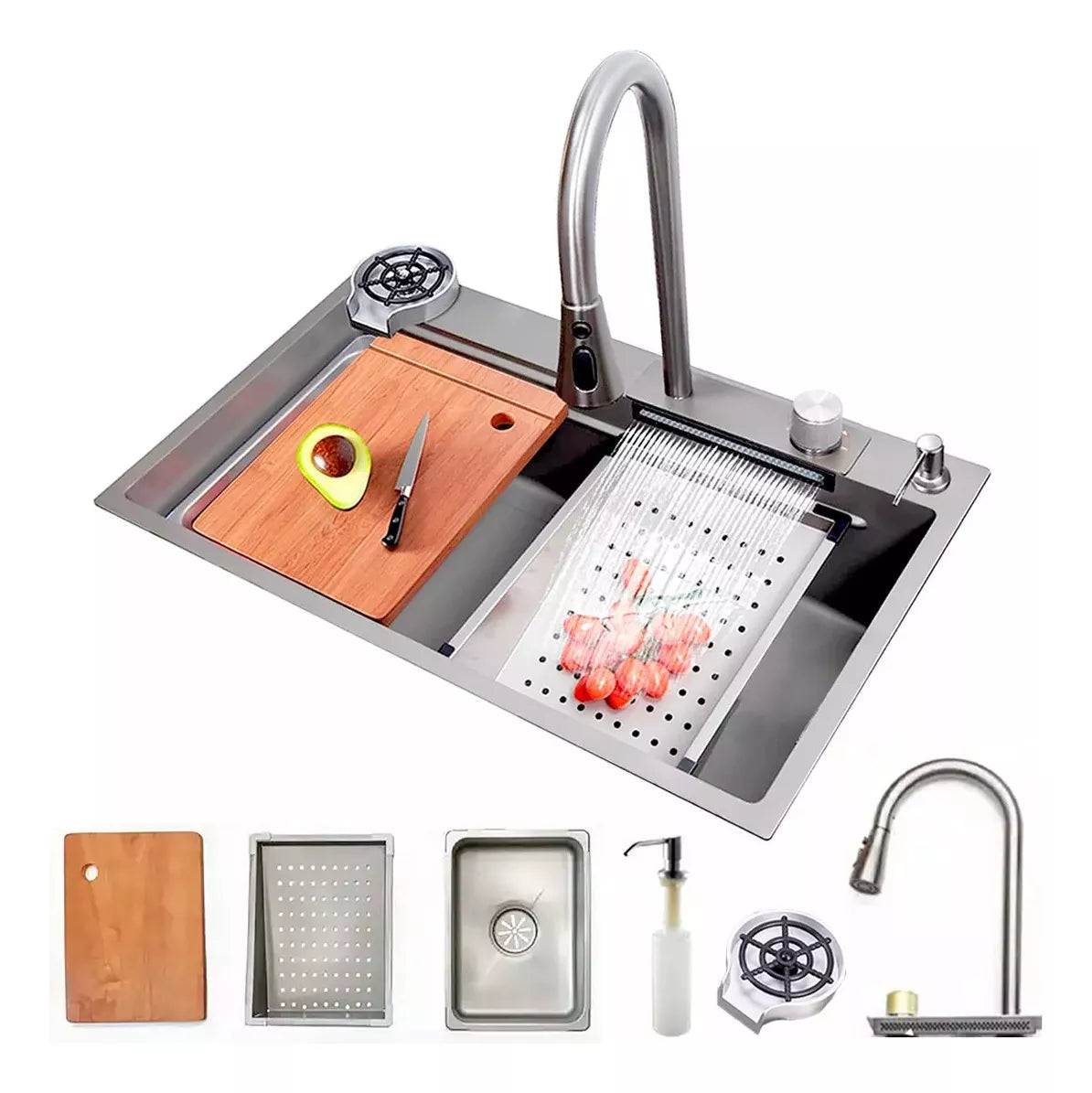 Cuba Cascata Gourmet Premium Torneira Lavador Copos Completa Cor Prateado HOMEFY®