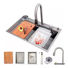 Carregar imagem no visualizador da galeria, Cuba Cascata Gourmet Premium Torneira Lavador Copos Completa Cor Prateado HOMEFY®
