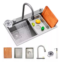 Carregar imagem no visualizador da galeria, Cuba Cascata Gourmet Premium Torneira Lavador Copos Completa Cor Prateado HOMEFY®
