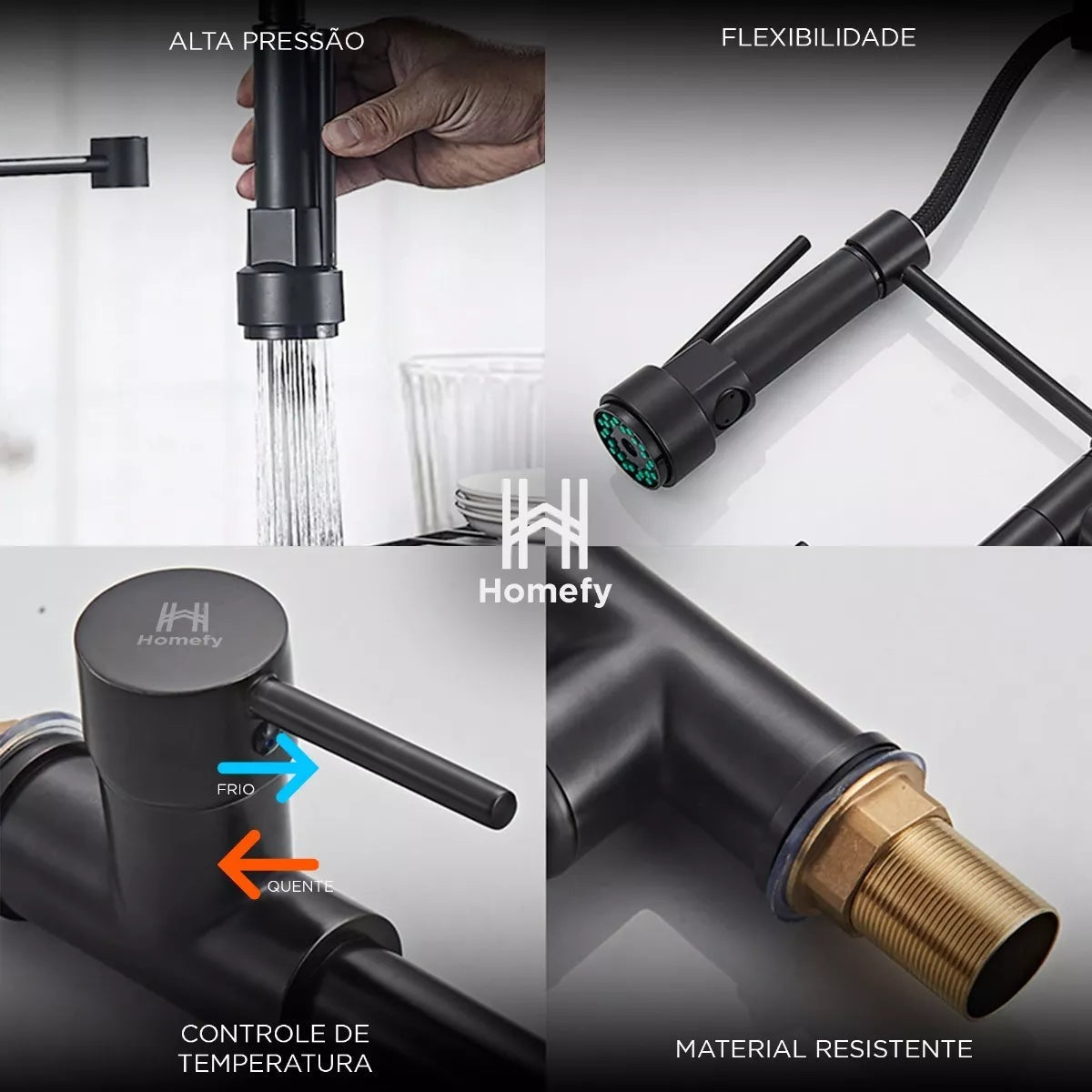 Torneira Cozinha Gourmet Monocomando Black Preto Fosco 50 Cm HOMEFY®