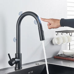 TORNEIRA SIMPLES MODERNA TOUCH COM MOLA PUXADA PARA BAIXO | PRETO FOSCO